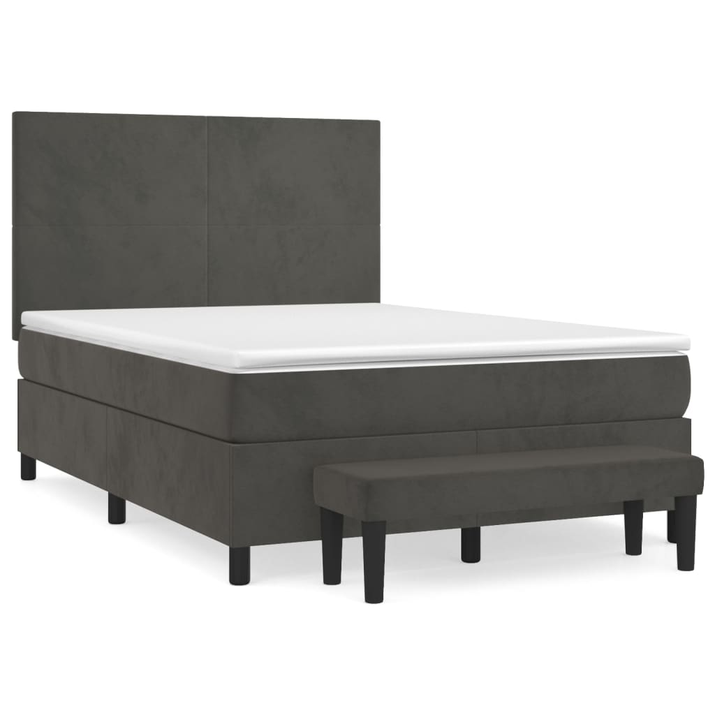 vidaXL Κρεβάτι Boxspring με Στρώμα Σκούρο Γκρι 140x200 εκ. Βελούδινο