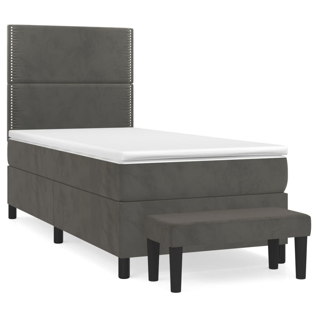 vidaXL Κρεβάτι Boxspring με Στρώμα Σκούρο Γκρι 90x190 εκ. Βελούδινο