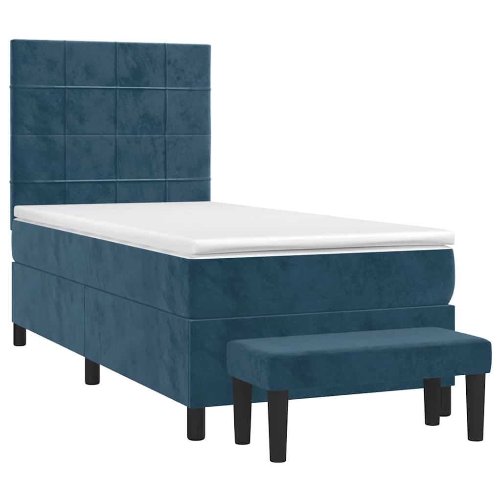 vidaXL Κρεβάτι Boxspring με Στρώμα Σκούρο Μπλε 90x190 εκ. Βελούδινο