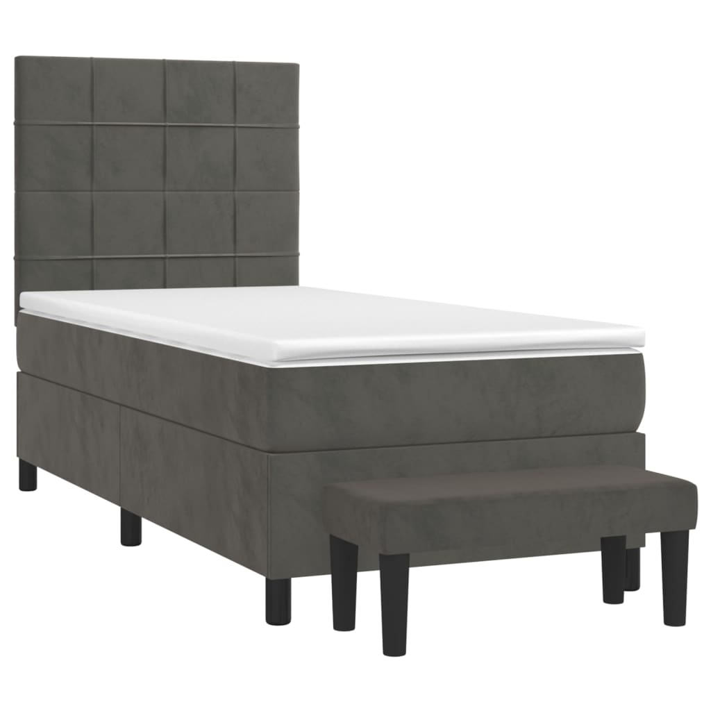 vidaXL Κρεβάτι Boxspring με Στρώμα Σκούρο Γκρι 100x200 εκ. Βελούδινο