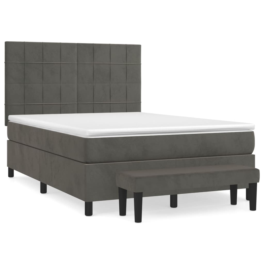 vidaXL Κρεβάτι Boxspring με Στρώμα Σκούρο Γκρι 140x200 εκ. Βελούδινο