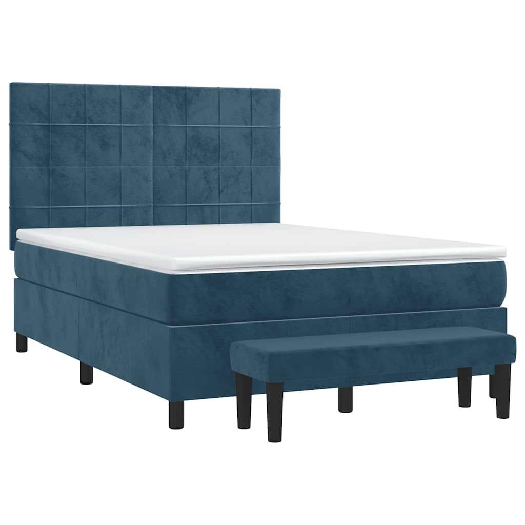 vidaXL Κρεβάτι Boxspring με Στρώμα Σκούρο Μπλε 140x200 εκ. Βελούδινο
