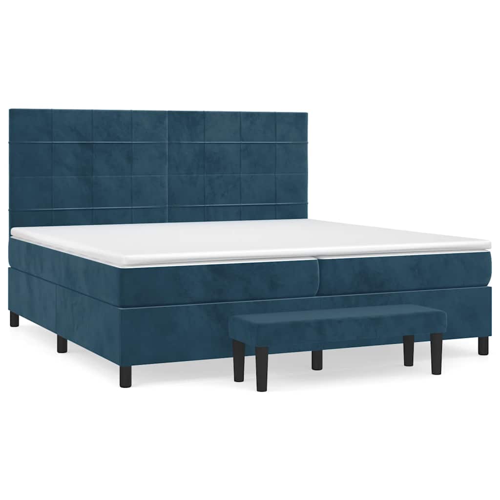 vidaXL Κρεβάτι Boxspring με Στρώμα Σκούρο Μπλε 200x200 εκ. Βελούδινο