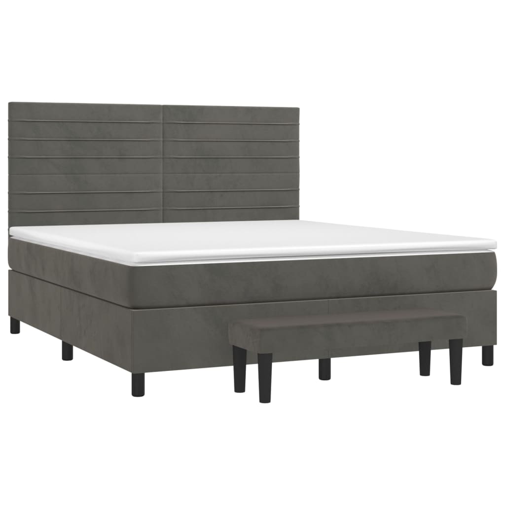 vidaXL Κρεβάτι Boxspring με Στρώμα Σκούρο Γκρι 180x200 εκ. Βελούδινο