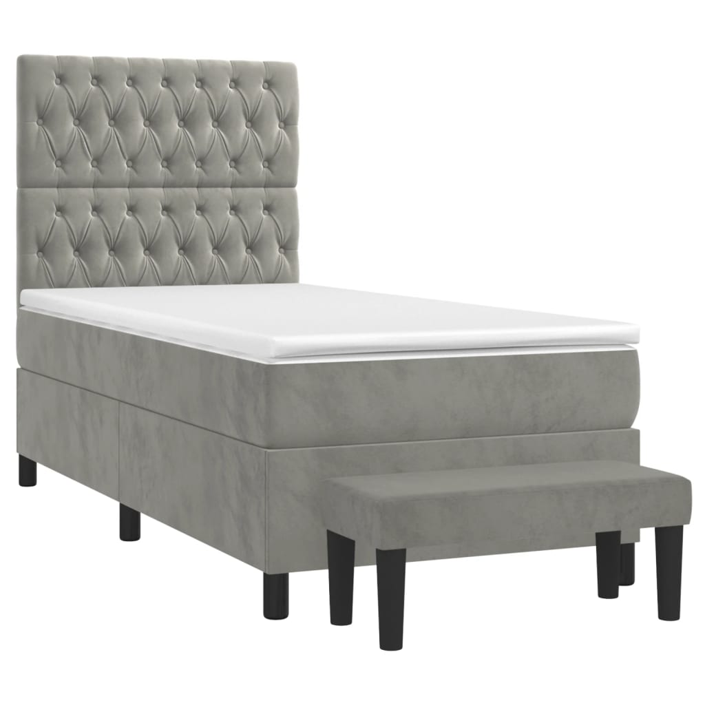 vidaXL Κρεβάτι Boxspring με Στρώμα Ανοιχτό Γκρι 90x190 εκ. Βελούδινο