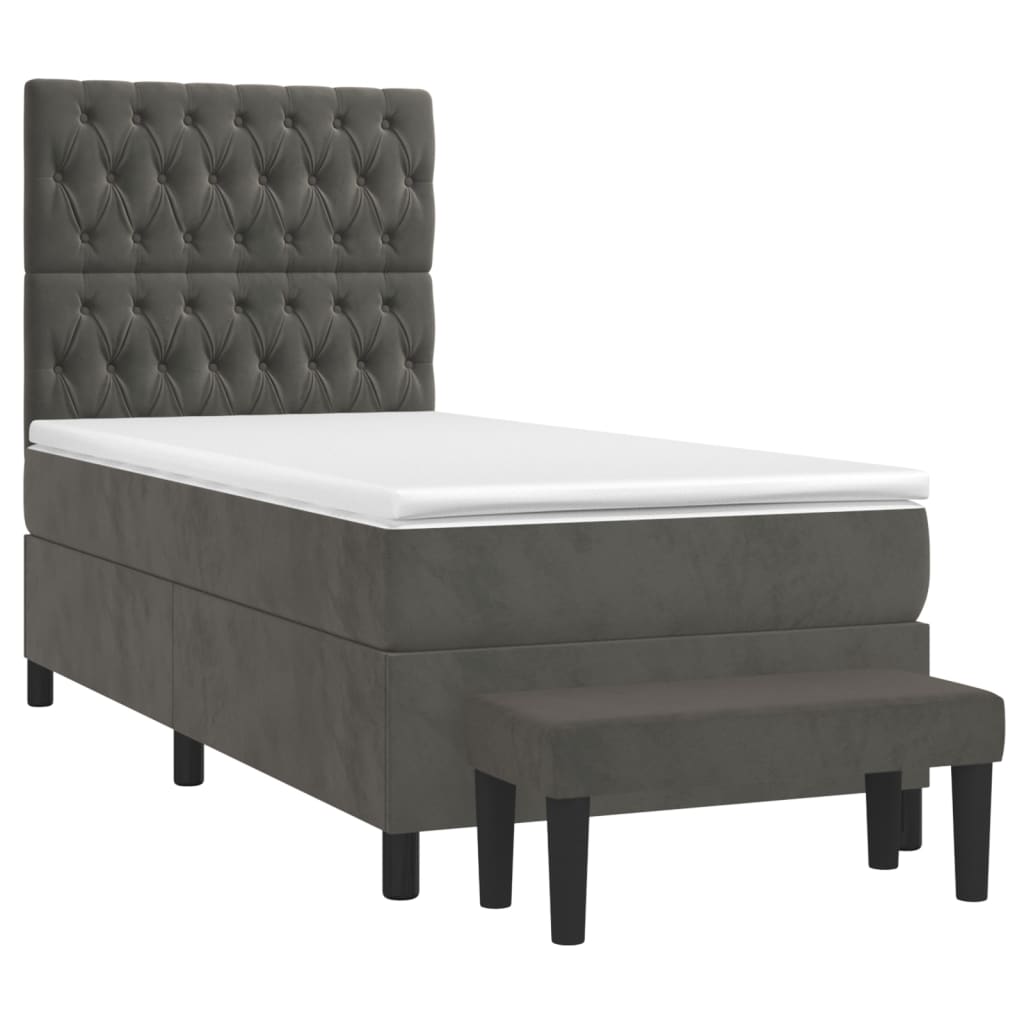 vidaXL Κρεβάτι Boxspring με Στρώμα Σκούρο Γκρι 100x200 εκ. Βελούδινο