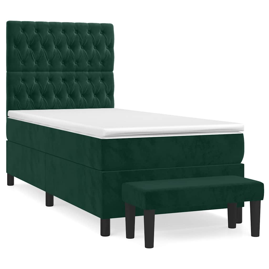 vidaXL Κρεβάτι Boxspring με Στρώμα Σκούρο Πράσινο 100x200εκ. Βελούδινο