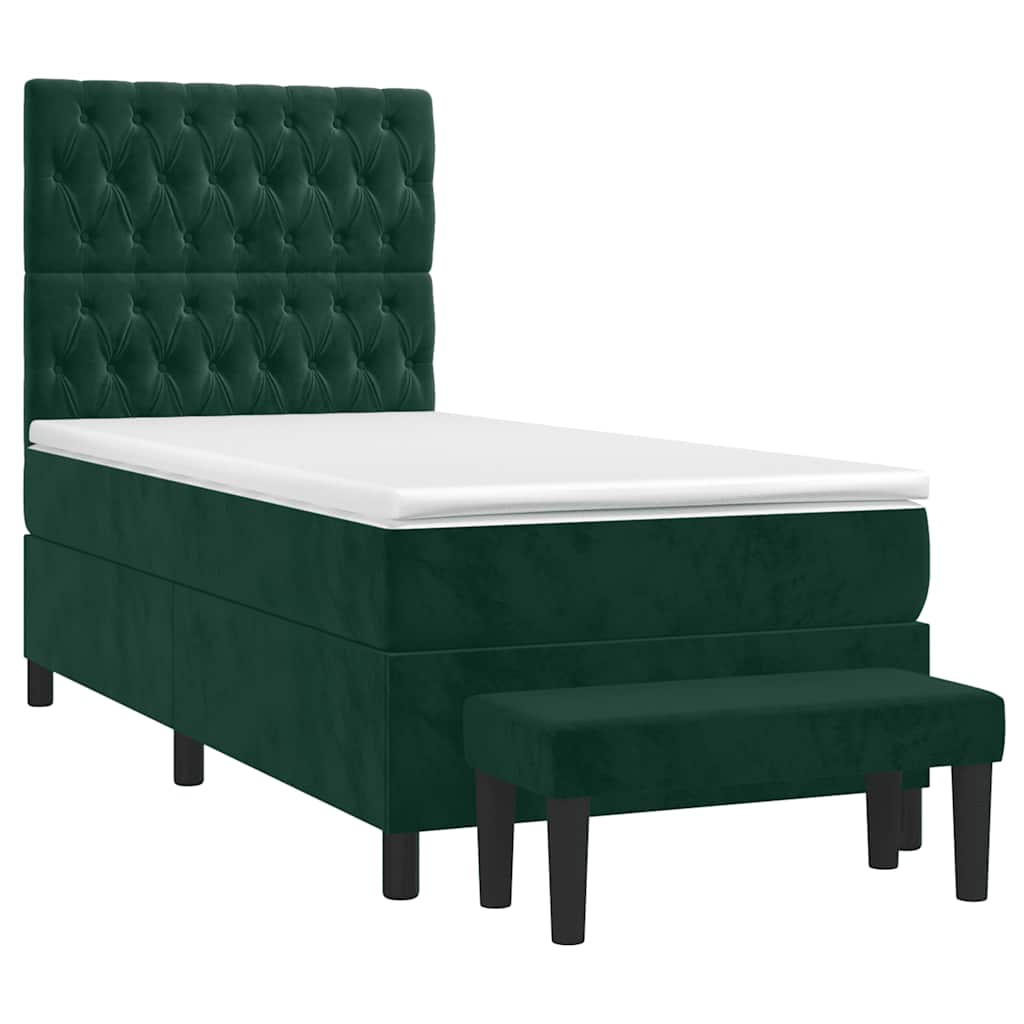 vidaXL Κρεβάτι Boxspring με Στρώμα Σκούρο Πράσινο 100x200εκ. Βελούδινο