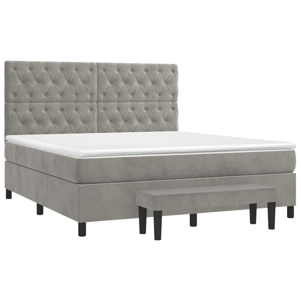 vidaXL Κρεβάτι Boxspring με Στρώμα Ανοιχτό Γκρι 160x200 εκ. Βελούδινο