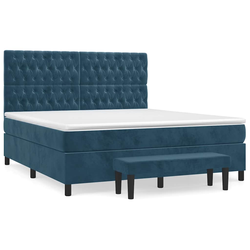 vidaXL Κρεβάτι Boxspring με Στρώμα Σκούρο Μπλε 180x200 εκ. Βελούδινο