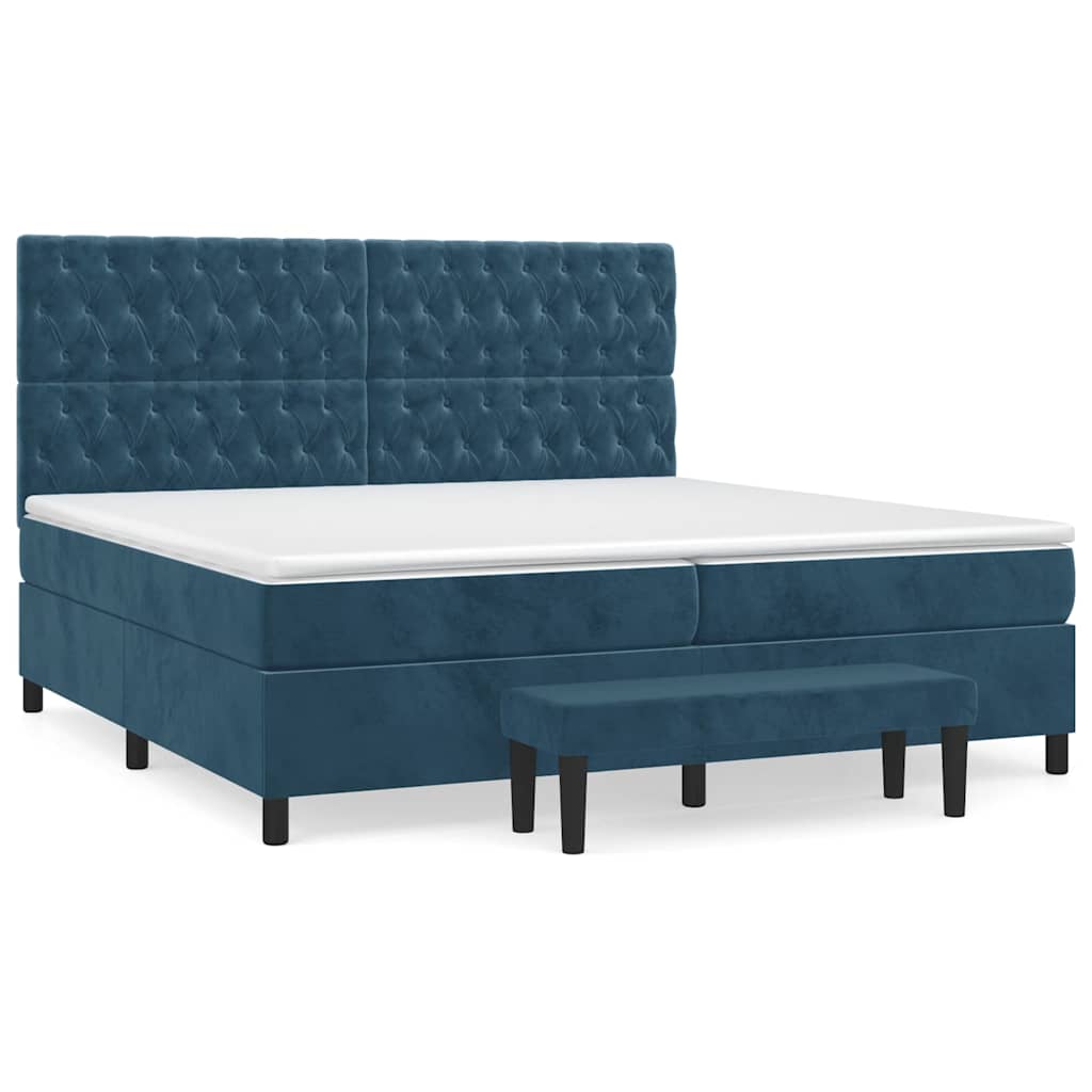 vidaXL Κρεβάτι Boxspring με Στρώμα Σκούρο Μπλε 200x200 εκ. Βελούδινο