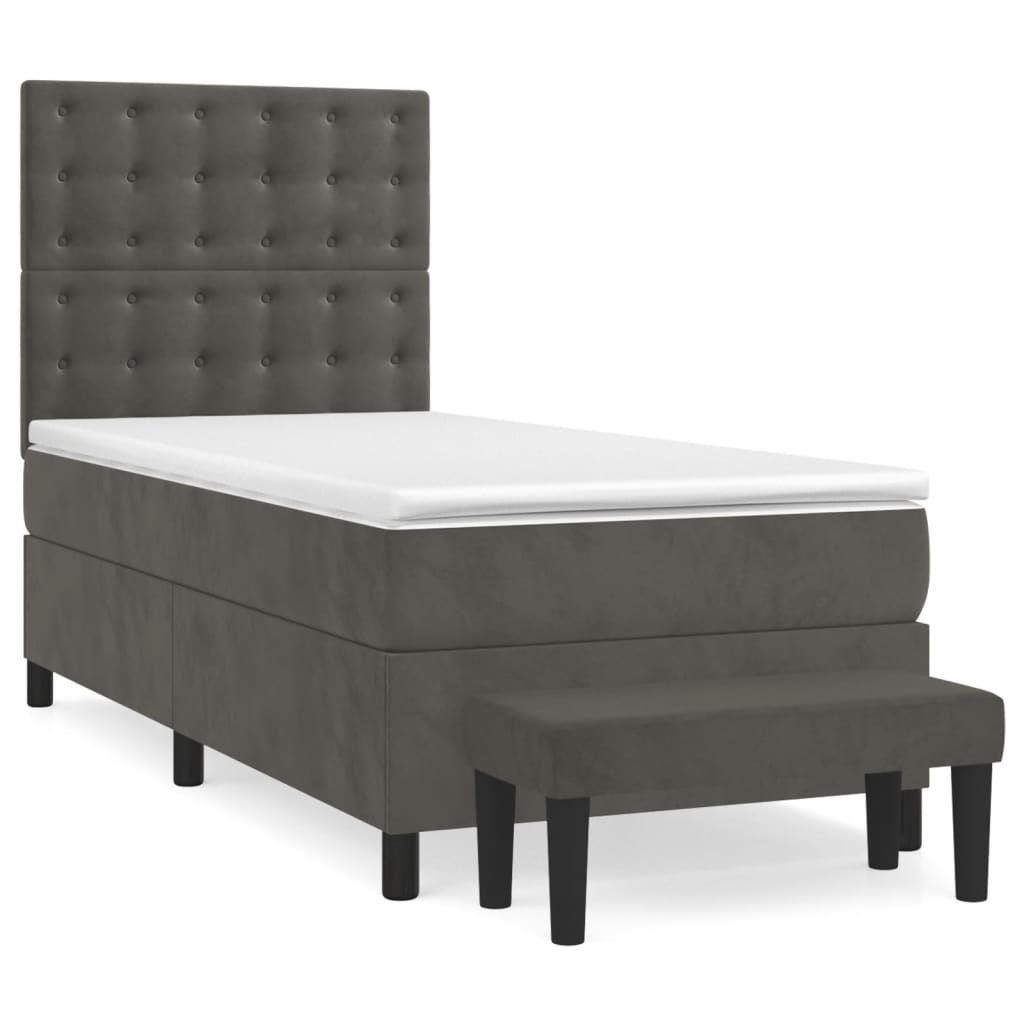 vidaXL Κρεβάτι Boxspring με Στρώμα Σκούρο Γκρι 90x190 εκ. Βελούδινο