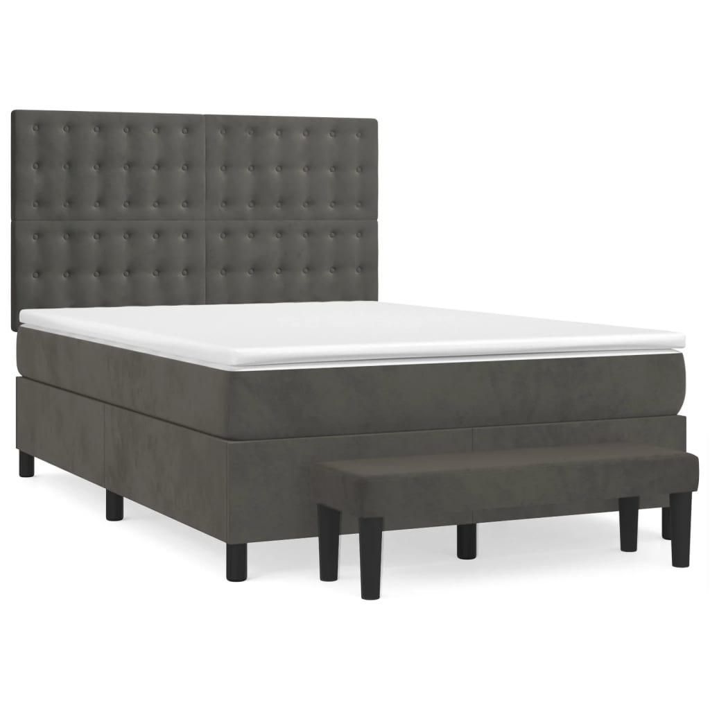 vidaXL Κρεβάτι Boxspring με Στρώμα Σκούρο Γκρι 140x200 εκ. Βελούδινο