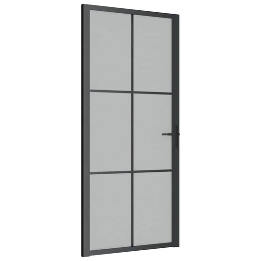 vidaXL Εσωτερική Πόρτα 93x201,5 εκ. Μαύρο Ματ Γυαλί και Αλουμίνιο