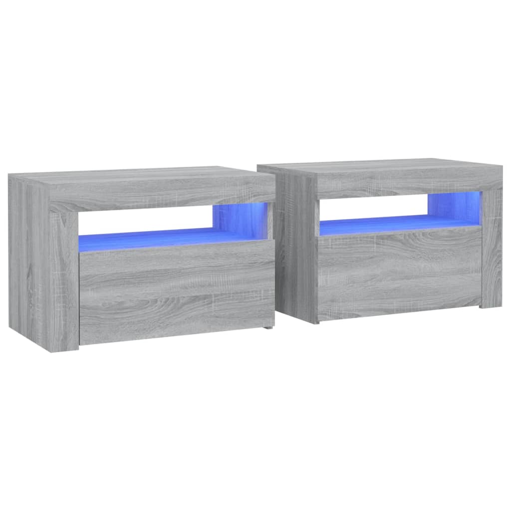 vidaXL Κομοδίνα με LED 2 τεμ. Γκρι Sonoma 60 x 35 x 40 εκ.