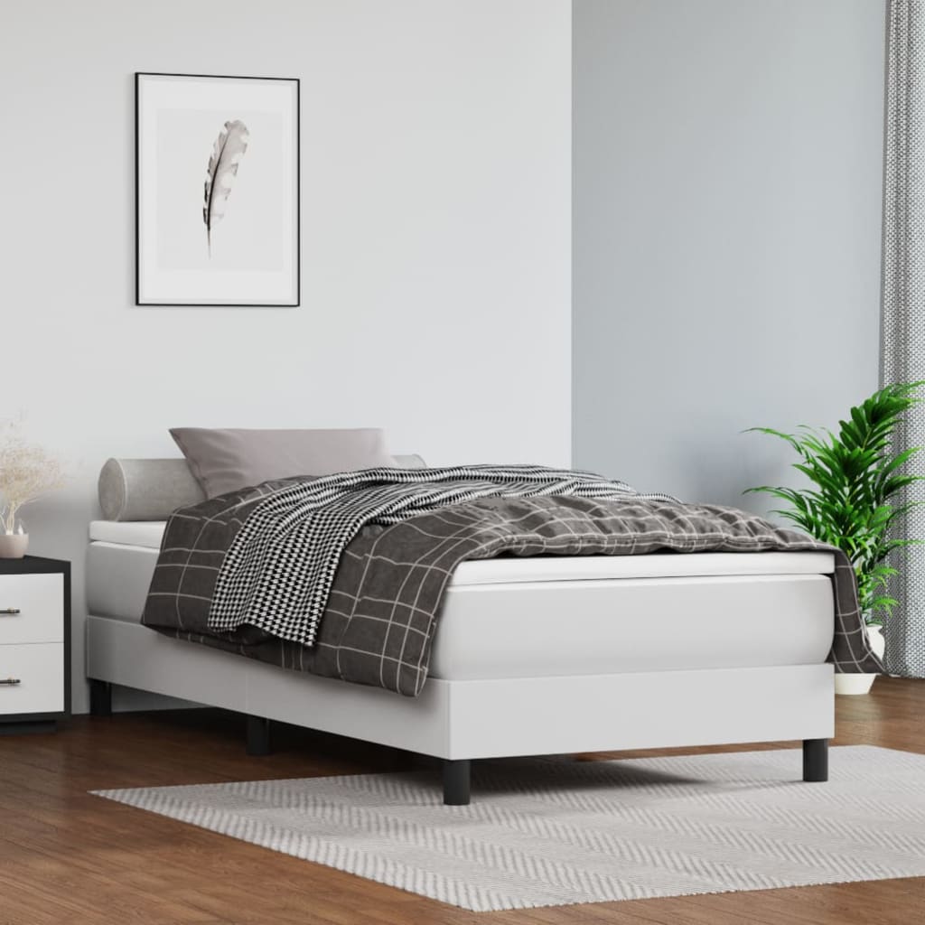 vidaXL Κρεβάτι Boxspring με Στρώμα Λευκό 100x200εκ.από Συνθετικό Δέρμα
