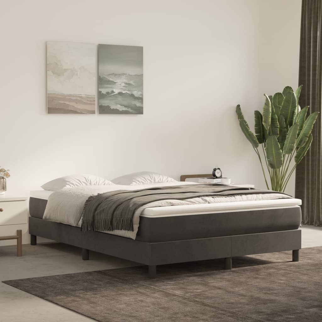 vidaXL Κρεβάτι Boxspring με Στρώμα Σκούρο Γκρι 140x200 εκ. Βελούδινο
