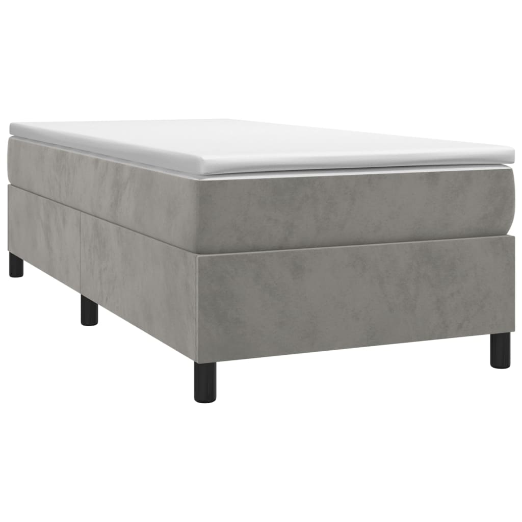 vidaXL Κρεβάτι Boxspring με Στρώμα Ανοιχτό Γκρι 90x190 εκ. Βελούδινο