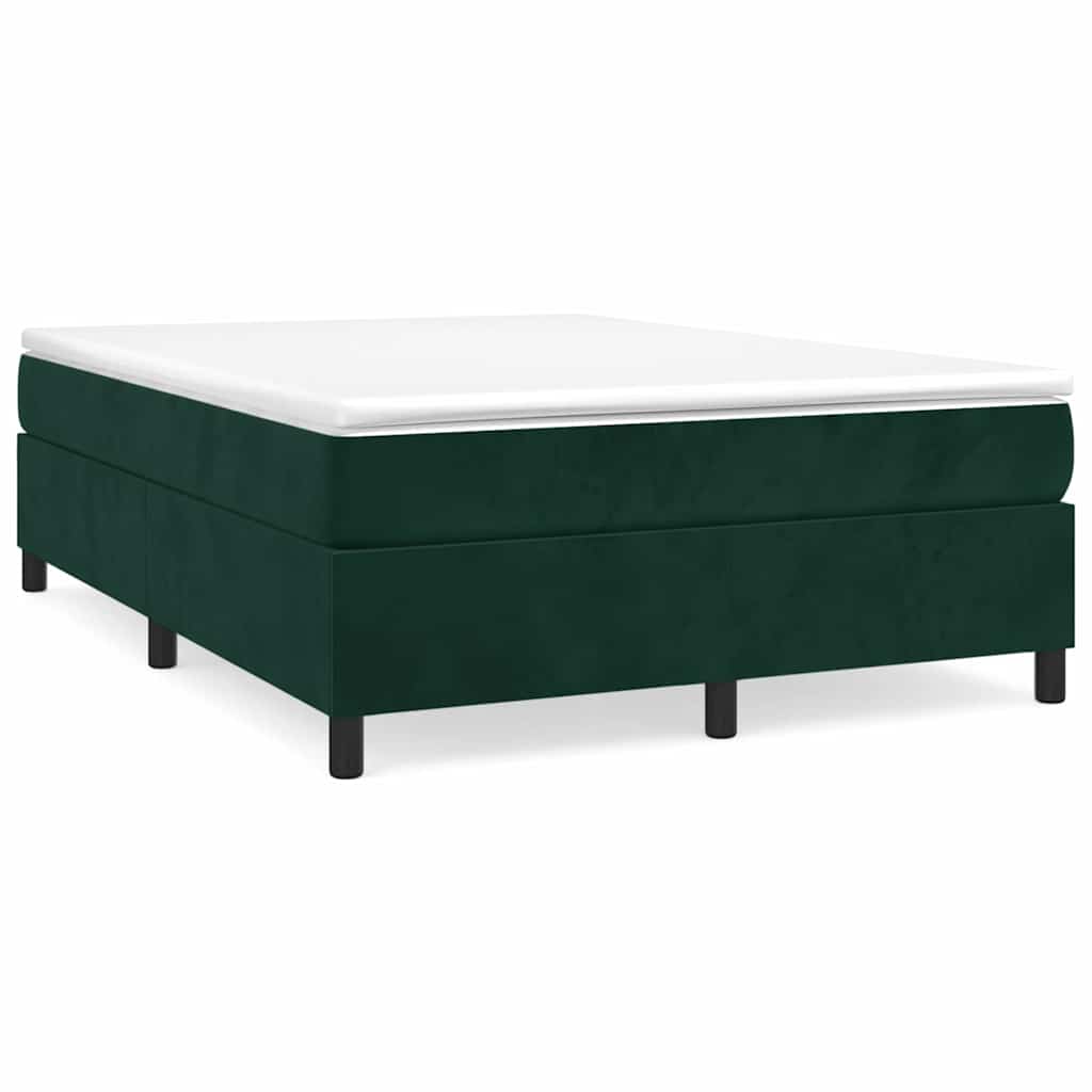 vidaXL Κρεβάτι Boxspring με Στρώμα Σκούρο Πράσινο 140x190εκ. Βελούδινο