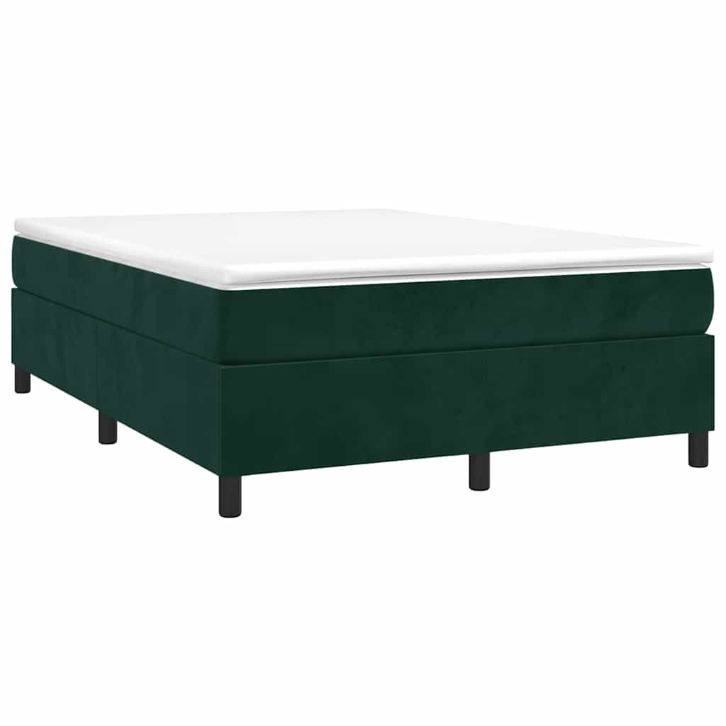vidaXL Κρεβάτι Boxspring με Στρώμα Σκούρο Πράσινο 140x190εκ. Βελούδινο