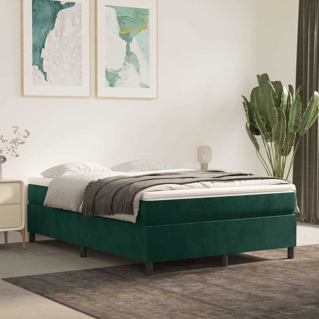 vidaXL Κρεβάτι Boxspring με Στρώμα Σκούρο Πράσινο 140x190εκ. Βελούδινο