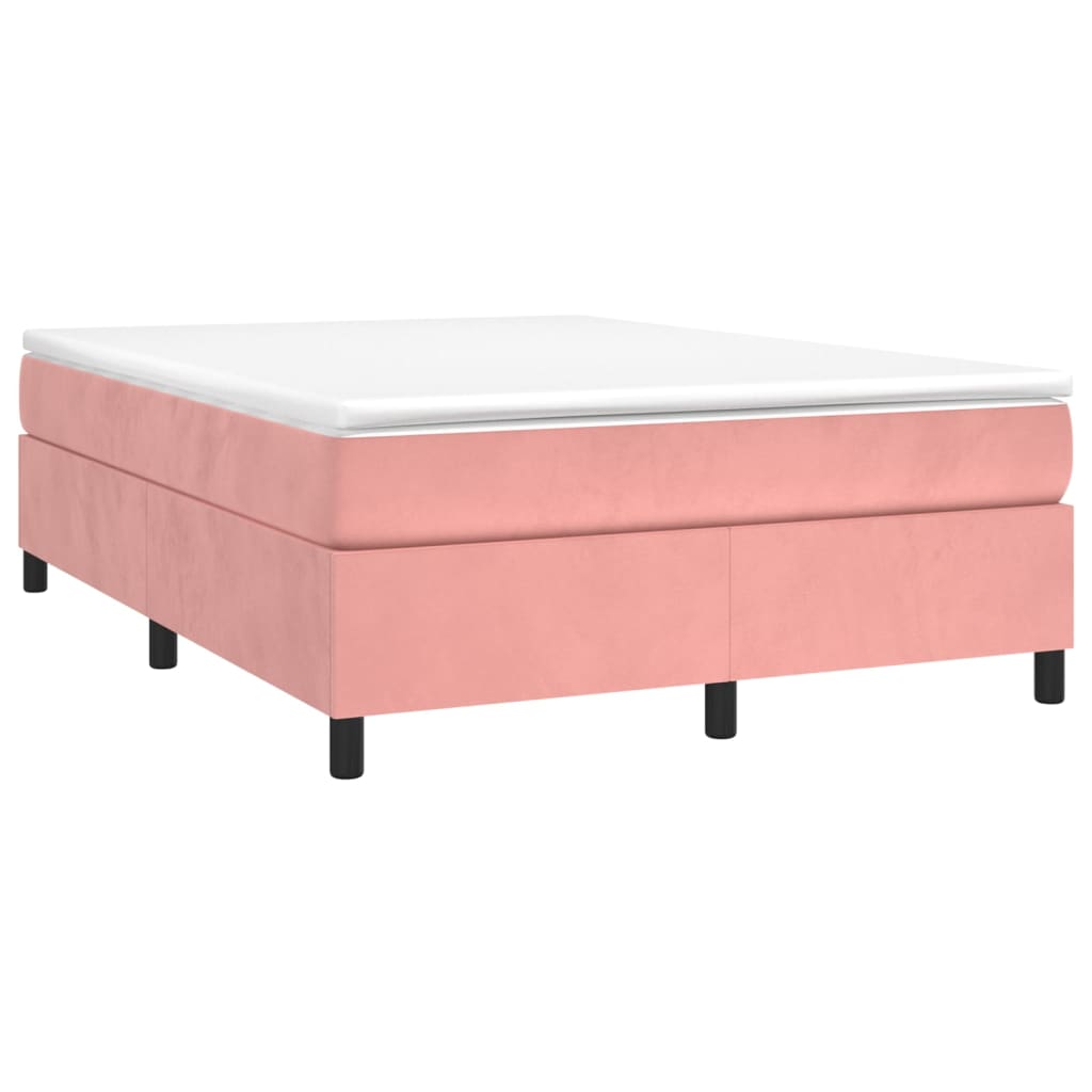 vidaXL Κρεβάτι Boxspring με Στρώμα Ροζ 140x200 εκ. Βελούδινο