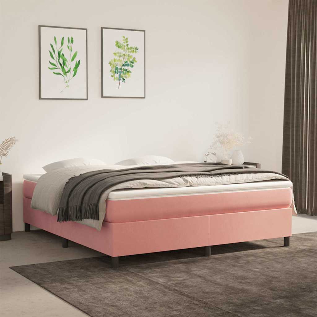 vidaXL Κρεβάτι Boxspring με Στρώμα Ροζ 160x200 εκ. Βελούδινο