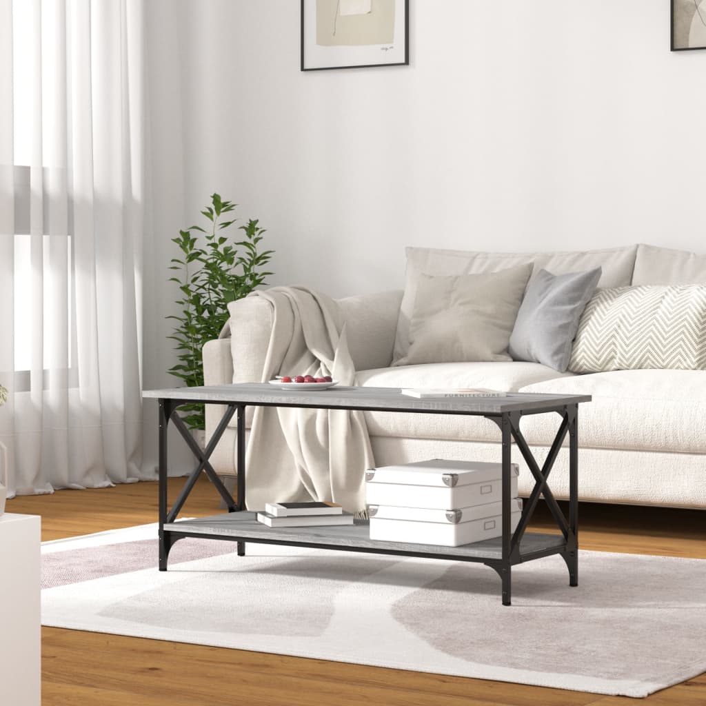 vidaXL Τραπεζάκι Σαλονιού Γκρι Sonoma 100x45x45 εκ Επεξ Ξύλο + Σίδηρος