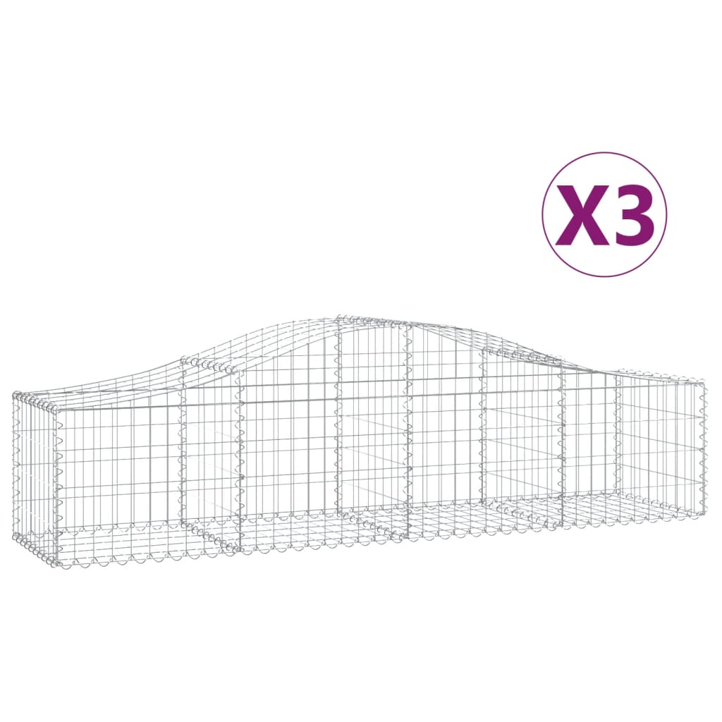 vidaXL Συρματοκιβώτια Τοξωτά 3 τεμ. 200x50x40/60 εκ. Γαλβαν. Ατσάλι