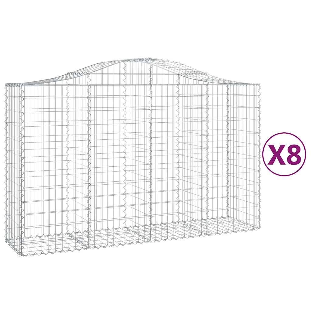 vidaXL Συρματοκιβώτια Τοξωτά 8 τεμ. 200x50x120/140 εκ. Γαλβαν. Ατσάλι