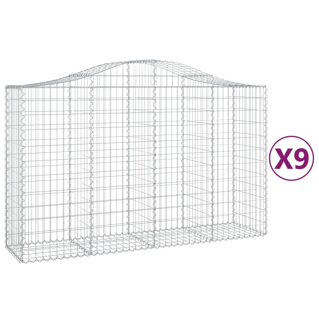 vidaXL Συρματοκιβώτια Τοξωτά 9 τεμ. 200x50x120/140 εκ. Γαλβαν. Ατσάλι