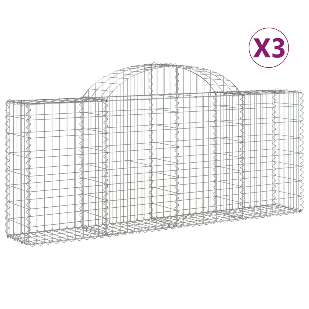 vidaXL Συρματοκιβώτια Τοξωτά 3 τεμ. 200x30x80/100 εκ. Γαλβαν. Ατσάλι