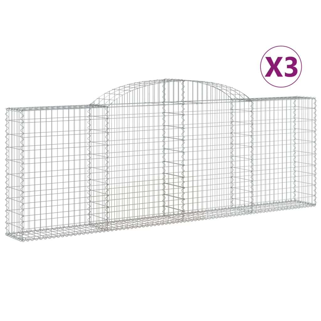vidaXL Συρματοκιβώτια Τοξωτά 3 τεμ. 300x30x100/120 εκ. Γαλβαν. Ατσάλι