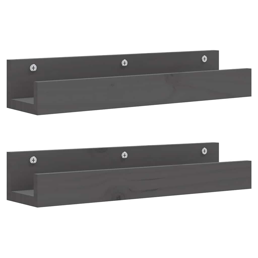 vidaXL Ράφια Τοίχου 2 τεμ. Γκρι 50x12x9 εκ. από Μασίφ Ξύλο Πεύκου