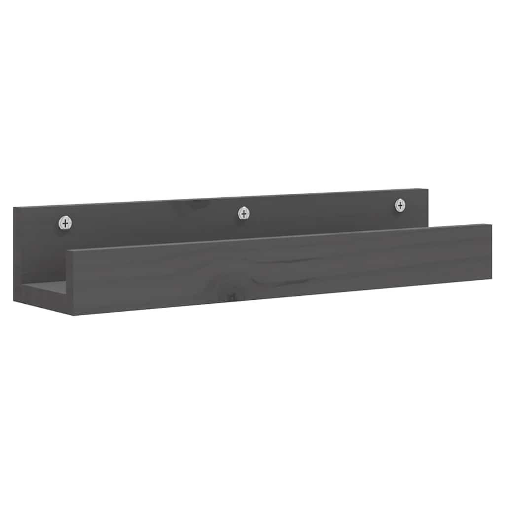 vidaXL Ράφια Τοίχου 2 τεμ. Γκρι 50x12x9 εκ. από Μασίφ Ξύλο Πεύκου