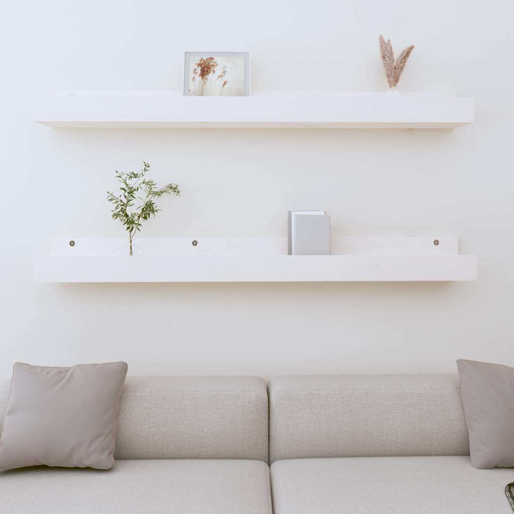 vidaXL Ράφια Τοίχου 2 τεμ. Λευκό 110x12x9 εκ. από Μασίφ Ξύλο Πεύκου