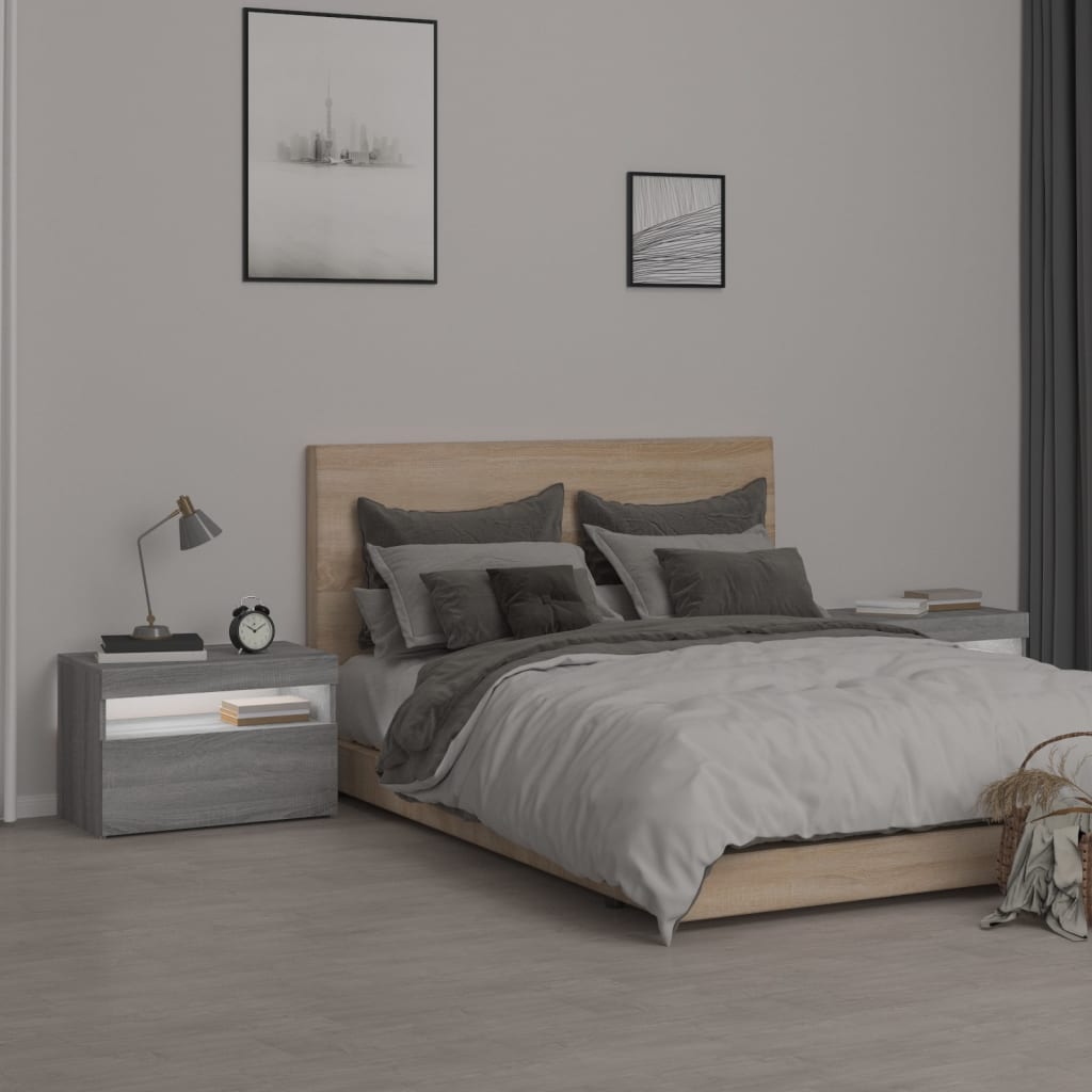vidaXL Κομοδίνα με LED 2 τεμ. Γκρι Sonoma 60 x 35 x 40 εκ.
