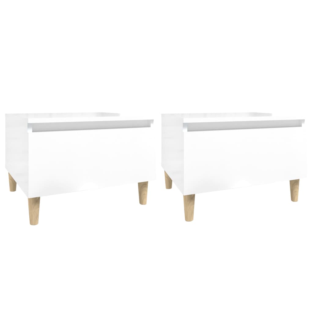 vidaXL Βοηθητικά Τραπέζια 2 τεμ. Γυαλ.Λευκό 50x46x35 εκ. Επεξ. Ξύλο