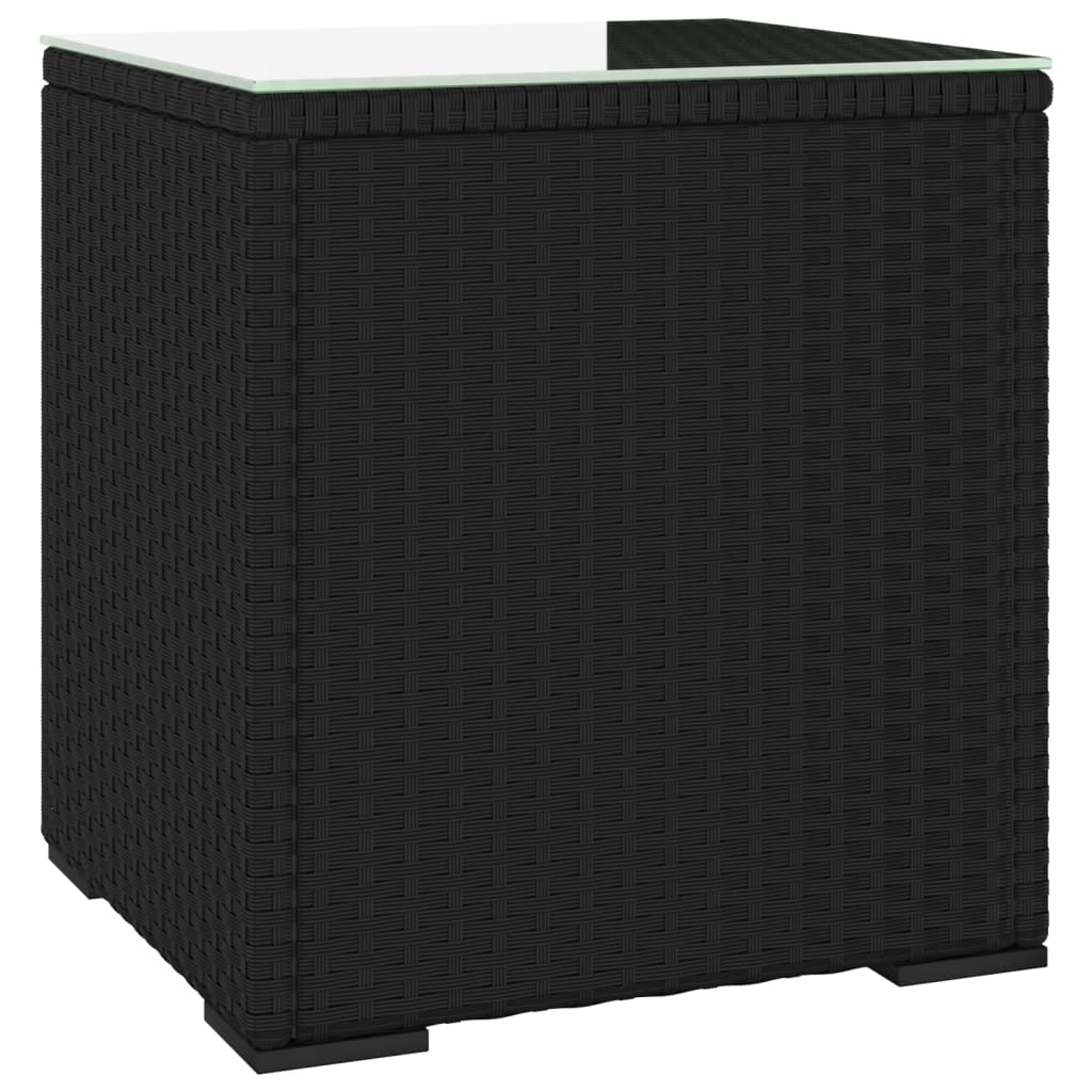 vidaXL Βοηθητικό Τραπεζάκι Μαύρο 40x37x40,5εκ Συνθ Ρατάν/ Ψημένο Γυαλί