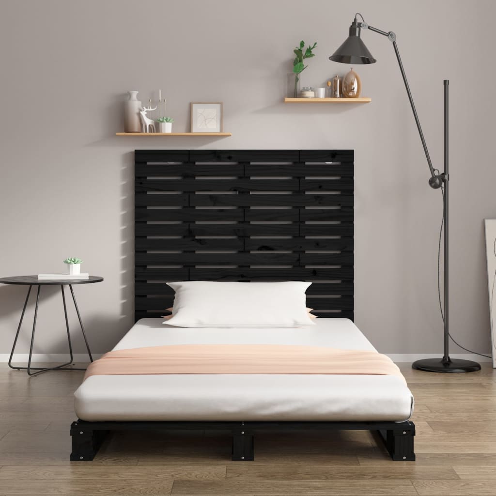 vidaXL Κεφαλάρι Τοίχου Μαύρο 146x3x91,5 εκ. από Μασίφ Ξύλο Πεύκου
