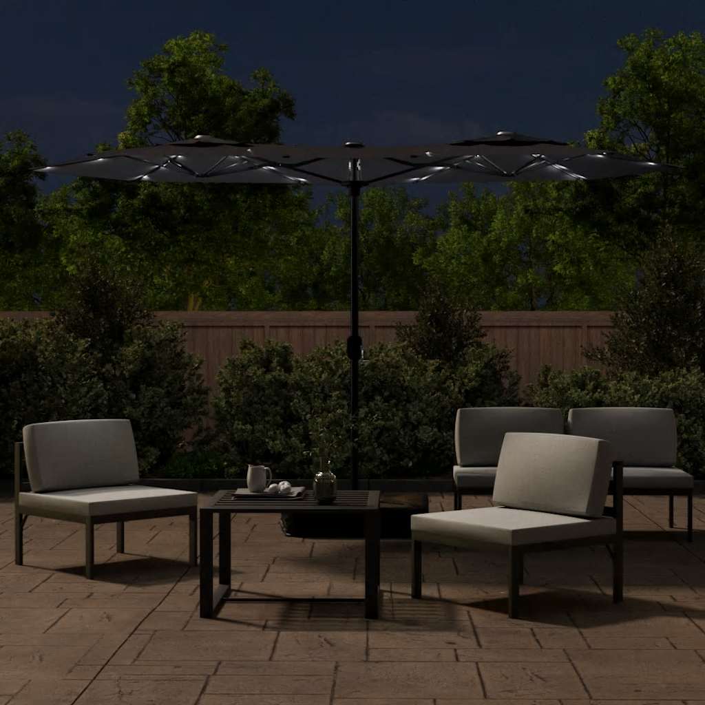 vidaXL Ομπρέλα Κήπου με Διπλή Κορυφή και LED Μαύρη 316 x 145 εκ.