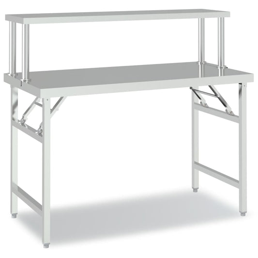 vidaXL Πάγκος Εργασίας Κουζίνας με Ράφι 120x60x115 εκ. Ανοξείδ. Ατσάλι