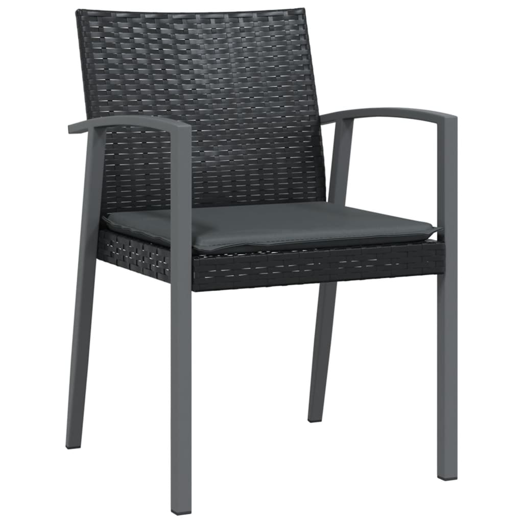 vidaXL Καρέκλες Κήπου 2 τεμ. Μαύρο 56,5x57x83 εκ Συνθ. Ρατάν&Μαξιλάρια