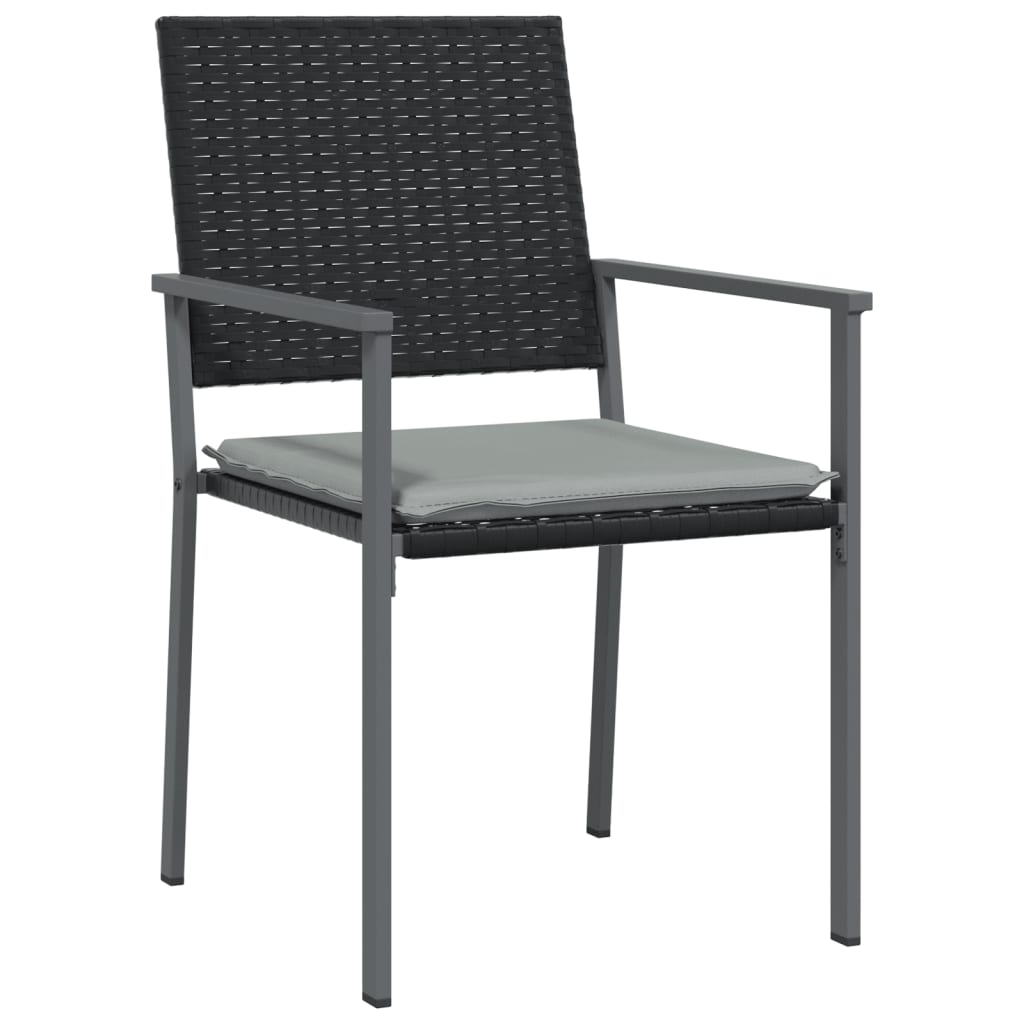 vidaXL Καρέκλες Κήπου 2 τεμ. Μαύρο 54x62,5x89 εκ Συνθ. Ρατάν&Μαξιλάρια
