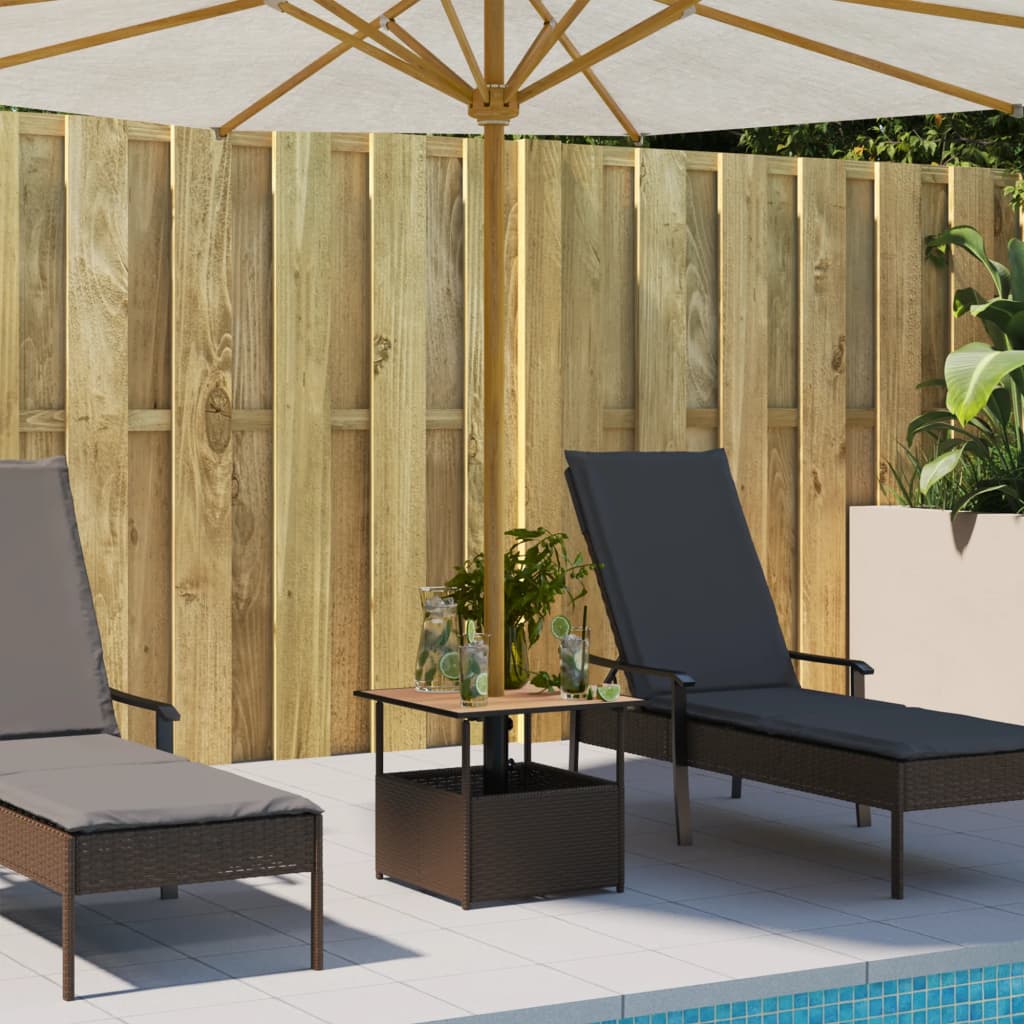 vidaXL Τραπέζι Κήπου με Οπή Ομπρέλας Καφέ 55x55x46,5εκ. Συνθ. Ρατάν