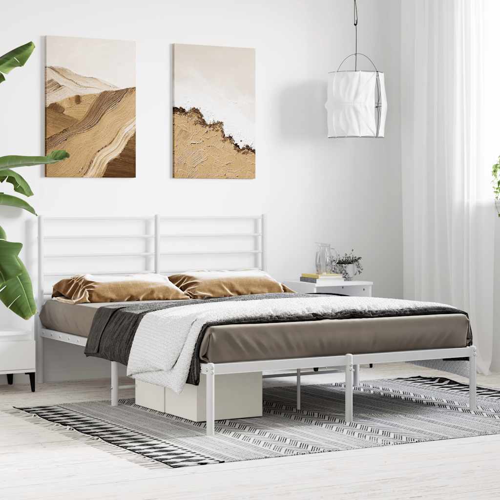 vidaXL Πλαίσιο Κρεβατιού με Κεφαλάρι Λευκό 140 x 200 εκ. Μεταλλικό