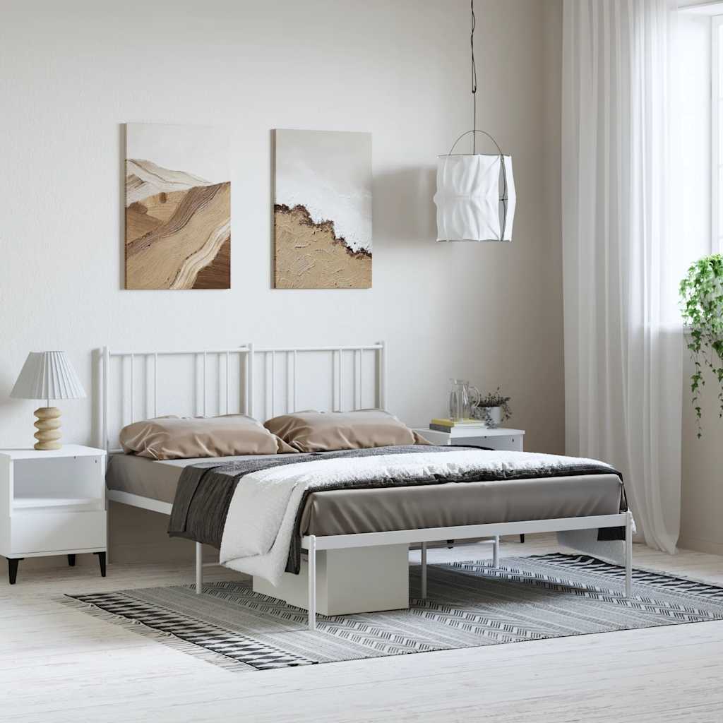 vidaXL Πλαίσιο Κρεβατιού με Κεφαλάρι Λευκό 150 x 200 εκ. Μεταλλικό
