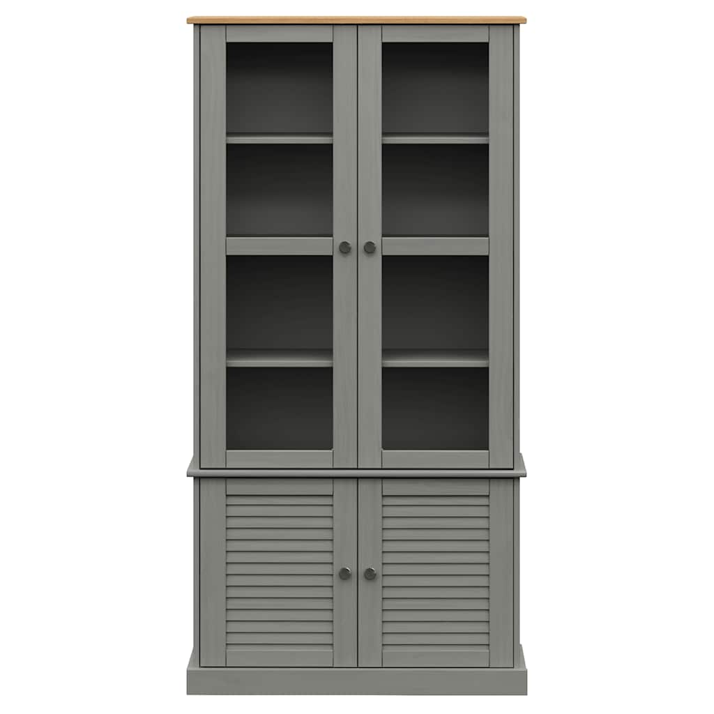 vidaXL Βιτρίνα VIGO Γκρι 85 x 35 x 170 εκ. από Μασίφ Ξύλο Πεύκου