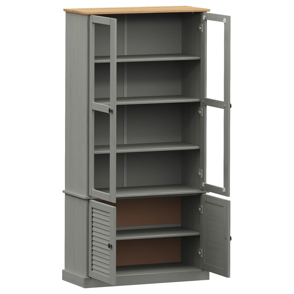 vidaXL Βιτρίνα VIGO Γκρι 85 x 35 x 170 εκ. από Μασίφ Ξύλο Πεύκου