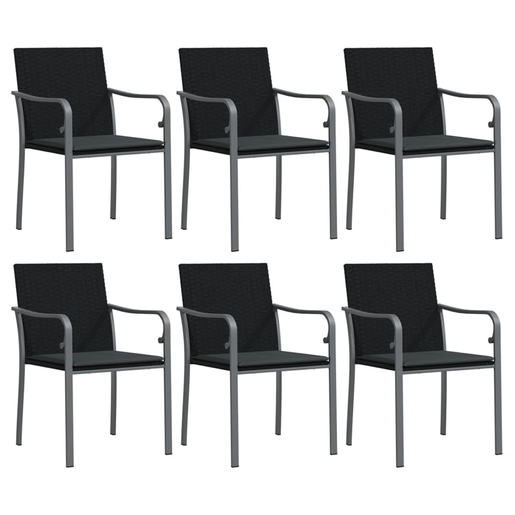 vidaXL Καρέκλες Κήπου με Μαξιλάρια 6 τεμ Μαύρο 56x59x84 εκ Συνθ. Ρατάν